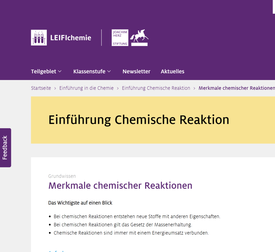 Cover: Merkmale chemischer Reaktionen | LEIFIchemie
