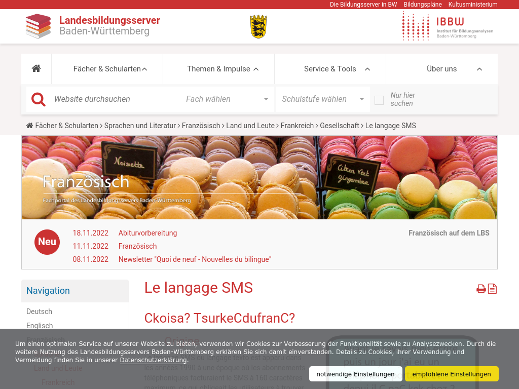 Cover: Le langage SMS — Landesbildungsserver Baden-Württemberg