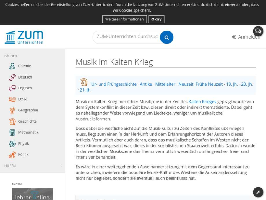 Cover: Musik im Kalten Krieg - ZUM-Unterrichten