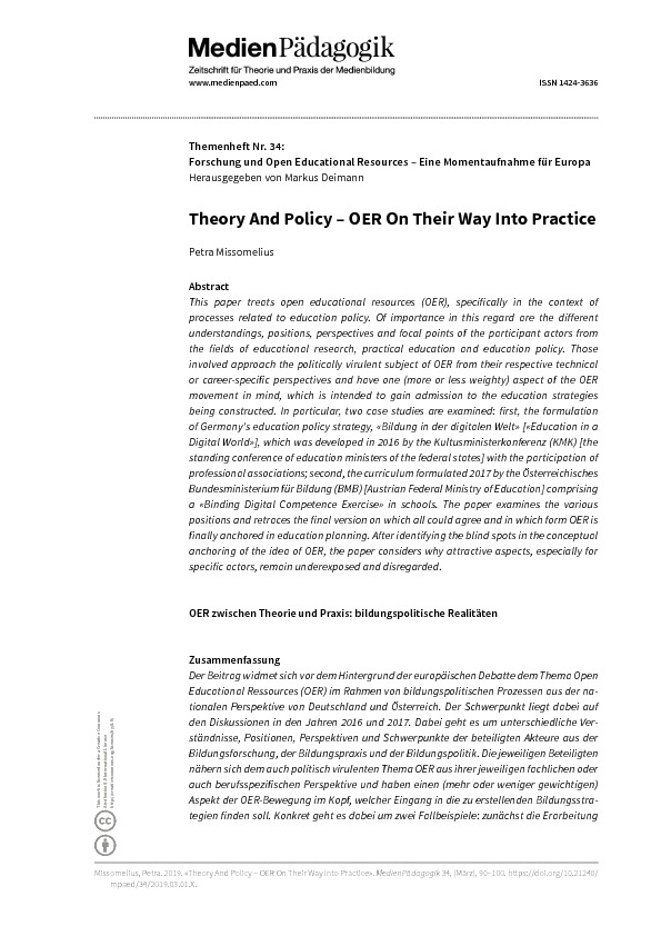 Cover: Theory And Policy – OER On Their Way Into Practice (OER zwischen Theorie und Praxis: bildungspolitische Realitäten)