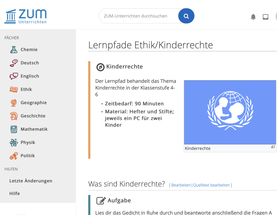 Cover: Lernpfade Ethik/Kinderrechte – ZUM-Unterrichten