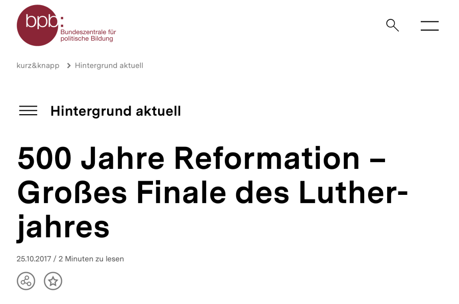 Cover: Text über das Reformationsjubiläum