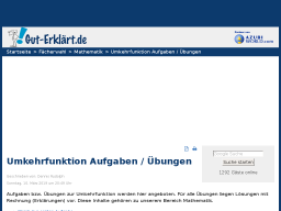 Cover: Umkehrfunktion Aufgaben / Übungen