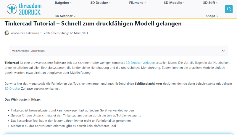 Cover: Tinkercad Tutorial – Schnell zum druckfähigen Modell gelangen | threedom.de - 3D Druck Blog