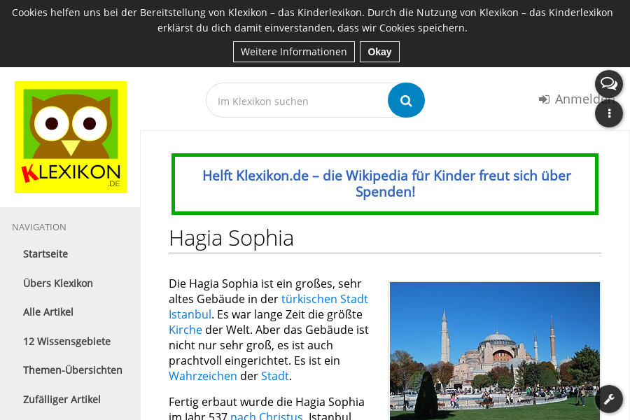 Cover: Hagia Sophia – Klexikon – das Kinderlexikon