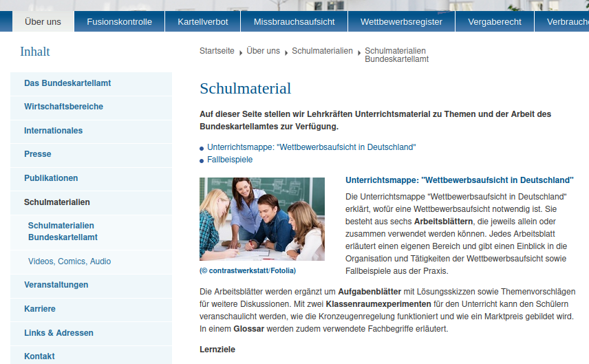 Cover: Bundeskartellamt  -  Schulmaterialien Bundeskartellamt