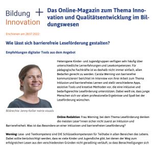 Cover: Wie lässt sich barrierefreie Leseförderung gestalten? - Bildung + Innovation - Innovationsportal des Deutschen Bildungsservers