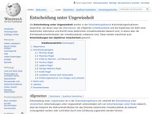 Cover: Entscheidung unter Ungewissheit - wikipedia.org