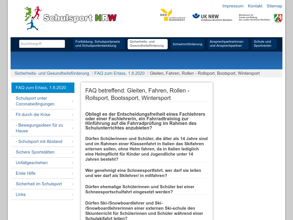 Cover: Gleiten, Fahren, Rollen - Rollsport, Bootsport, Wintersport - Schulsport NRW