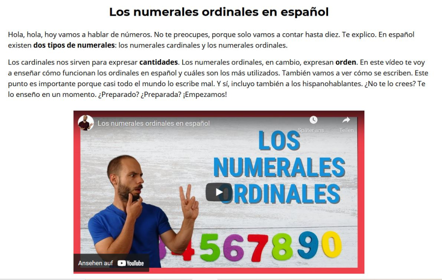 Cover: Los numerales ordinales en español