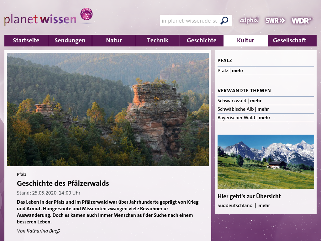 Cover: Geschichte des Pfälzerwalds - Pfalz - Planet Wissen
