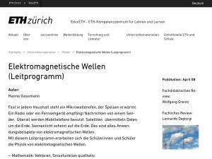 Cover: Elektromagnetische Wellen (Leitprogramm) – EducETH - ETH-Kompetenzzentrum für Lehren und Lernen | ETH Zürich