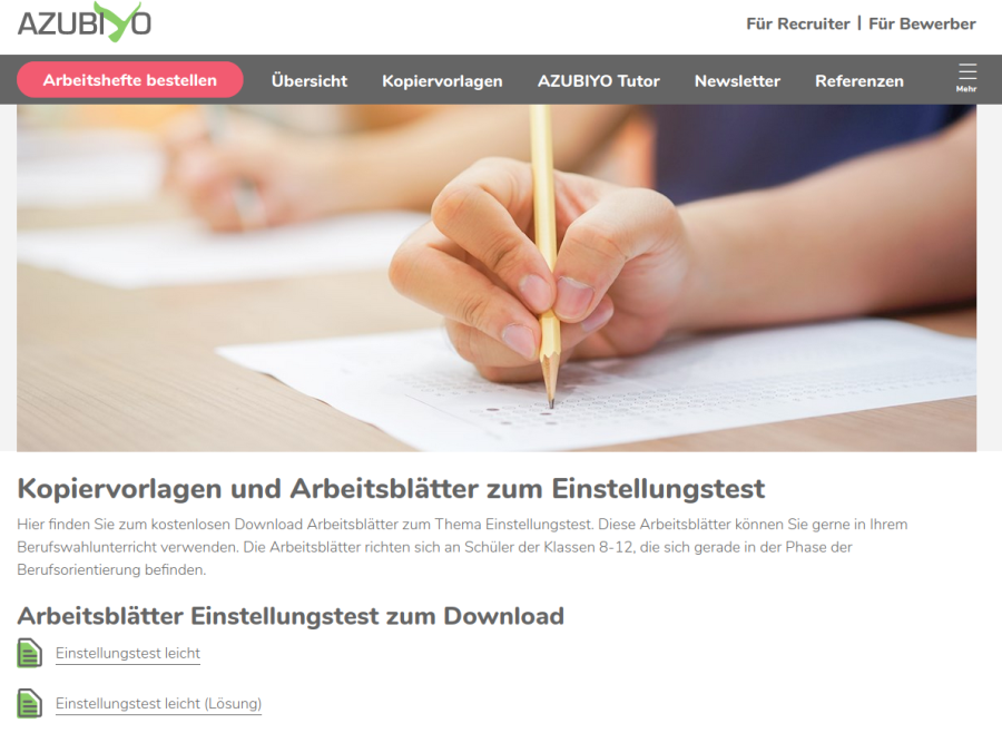 Cover: Einstellungstest : Arbeitsblätter / Kopiervorlagen | AZUBIYO.de