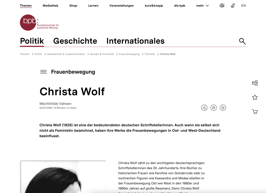 Cover: Christa Wolf | bpb