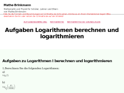Cover: Aufgaben Logarithmen berechnen und logarithmieren • Mathe-Brinkmann