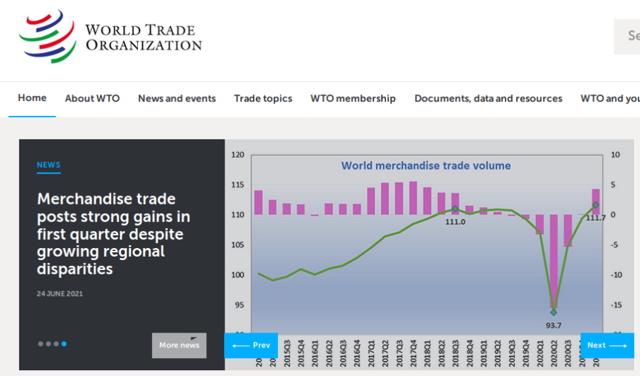 Cover: World Trade Organization - Home page - Global trade