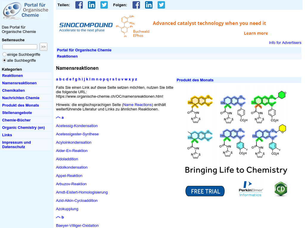 Cover: Portal für organische Chemie: Namensreaktionen