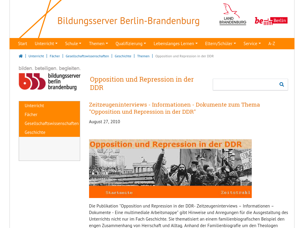 Cover: Opposition und Repression in der DDR | Bildungsserver