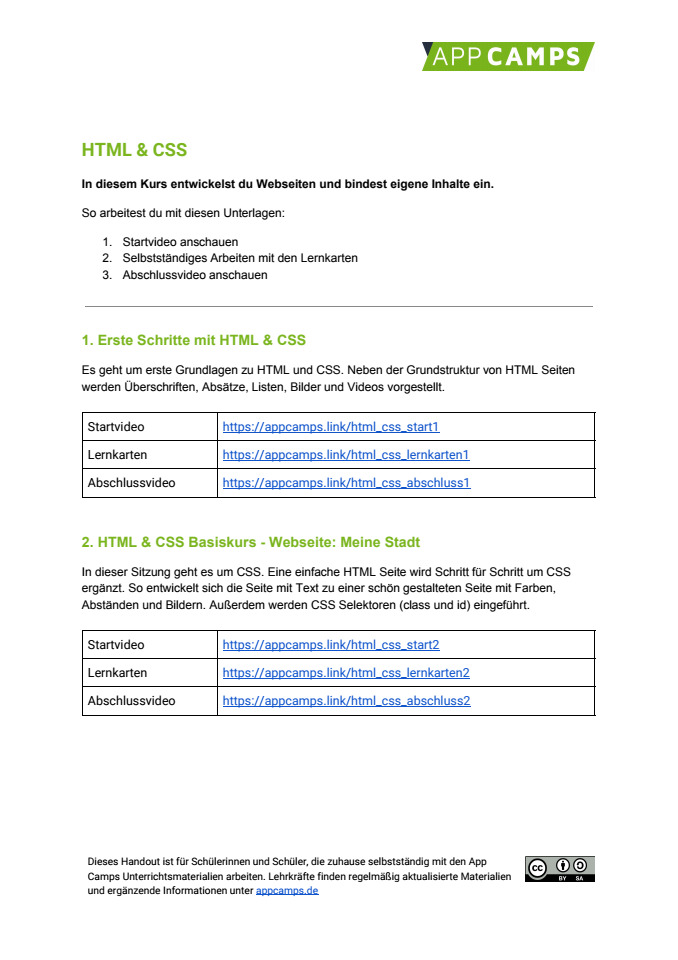 Cover: AppCamps HTML und CSS Handout