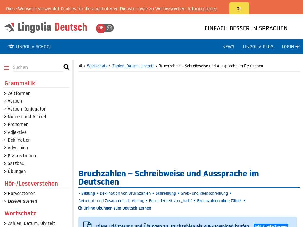 Cover: Bruchzahlen im Deutschen | Lingolia Deutsch