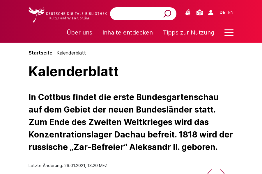 Cover: Kalenderblatt | Deutsche Digitale Bibliothek