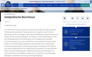 Cover: Geldpolitische Beschlüsse der EZB (Pressemitteilung) - 08.09.2022