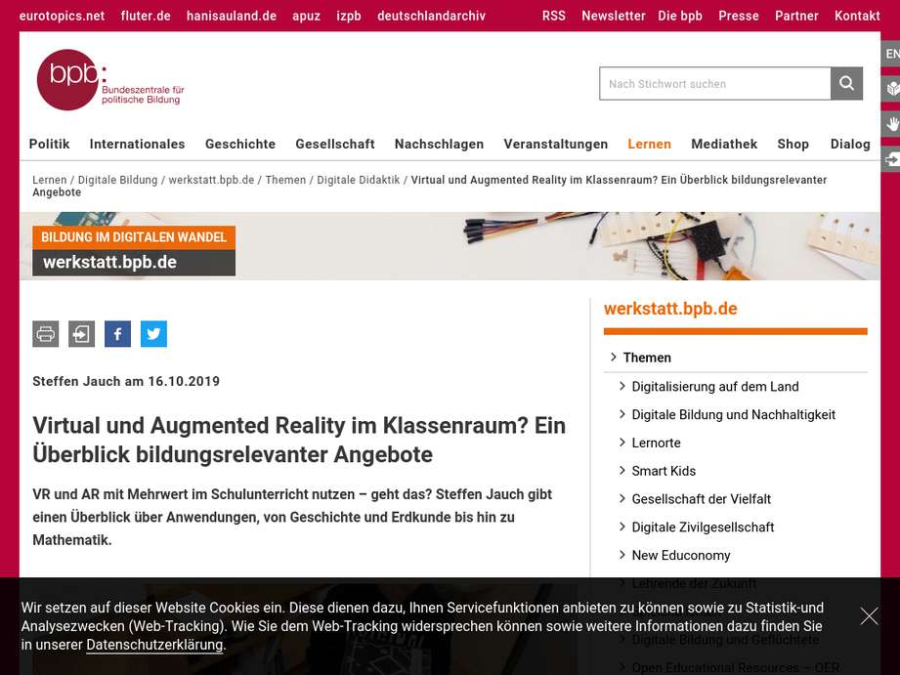 Cover: Virtual und Augmented Reality im Klassenraum? Ein Überblick bildungsrelevanter Angebote 