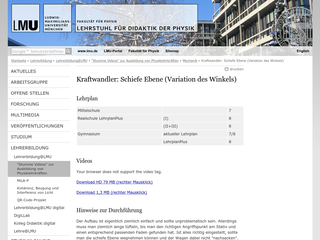 Cover: Kraftwandler: Schiefe Ebene (Variation des Winkels) - Lehrstuhl für Didaktik der Physik - LMU München