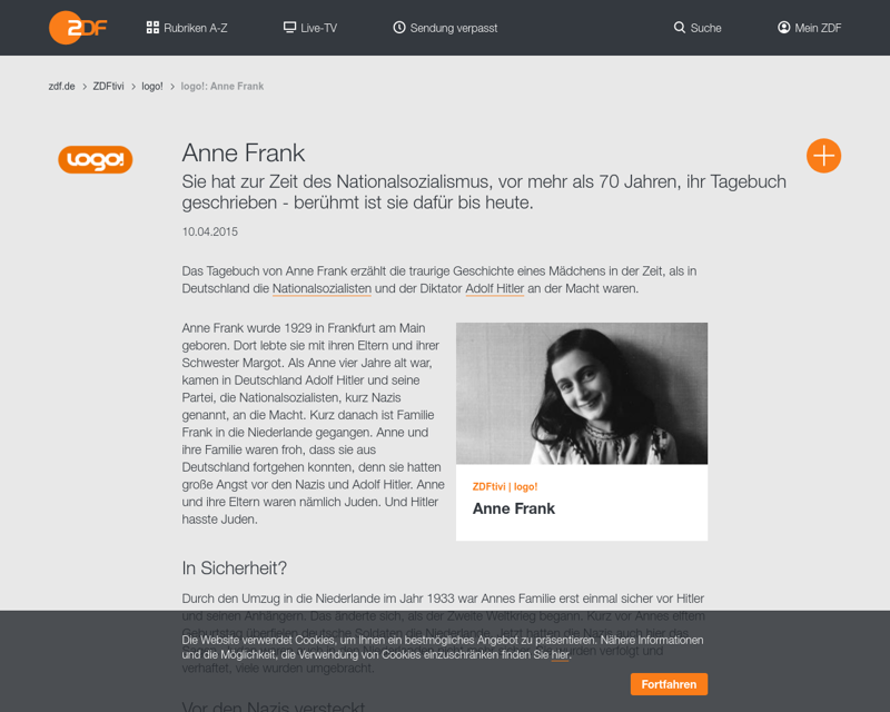 Cover: Anne Frank | ZDFtivi