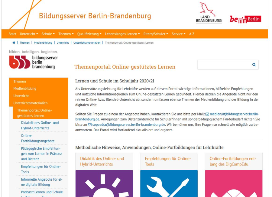 Cover: Bildungsserver Berlin Brandenburg - Themenportal: Online-gestütztes Lernen