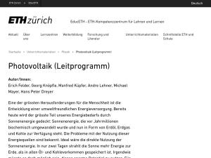 Cover: Photovoltaik (Leitprogramm) – EducETH - ETH-Kompetenzzentrum für Lehren und Lernen | ETH Zürich