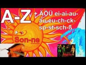 Cover: تعلم الأبجدية الألمانية + A1 - مقاطع فيديو بالكتابة - النطق - خالية - أشعة الشمس