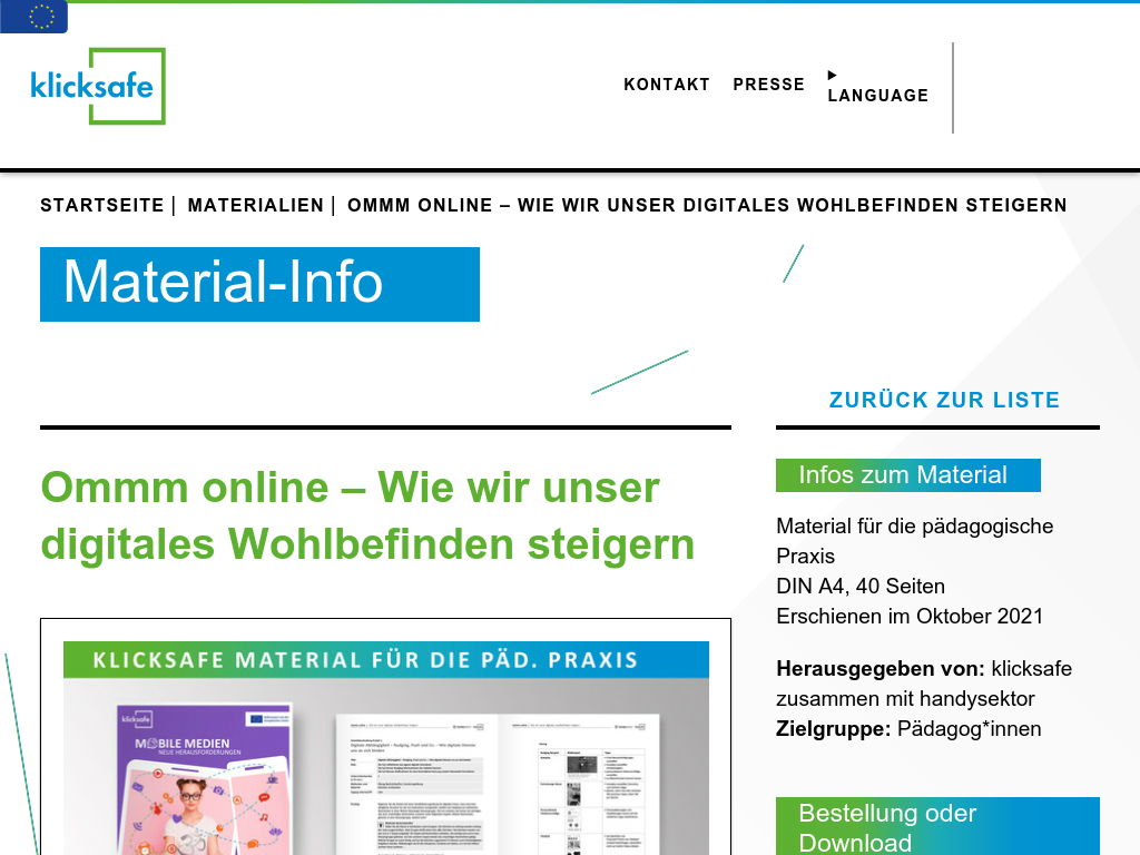 Cover: Ommm online – Wie wir unser digitales Wohlbefinden steigern - klicksafe.de