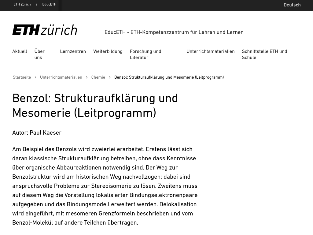 Cover: Benzol: Strukturaufklärung und Mesomerie  - Lernpfad