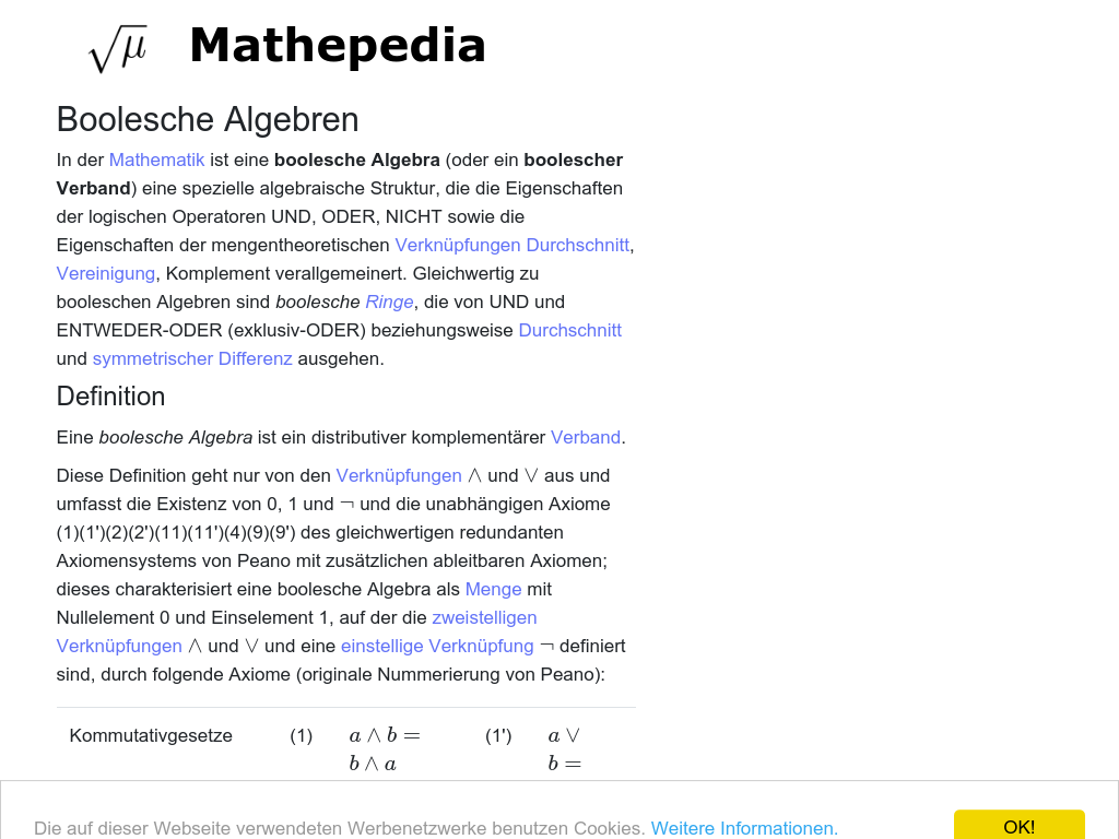 Cover: Boolesche Algebren  - Mathepedia