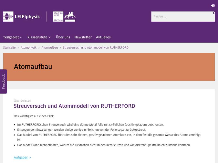 atommodell nach rutherford kern hulle modell wir lernen online
