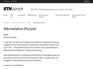 Cover: Wärmelehre (Gruppenpuzzle) – EducETH - ETH-Kompetenzzentrum für Lehren und Lernen | ETH Zürich