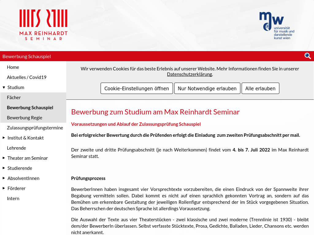 Cover: Schauspiel-Studium am Max Reinhardt Seminar in Wien