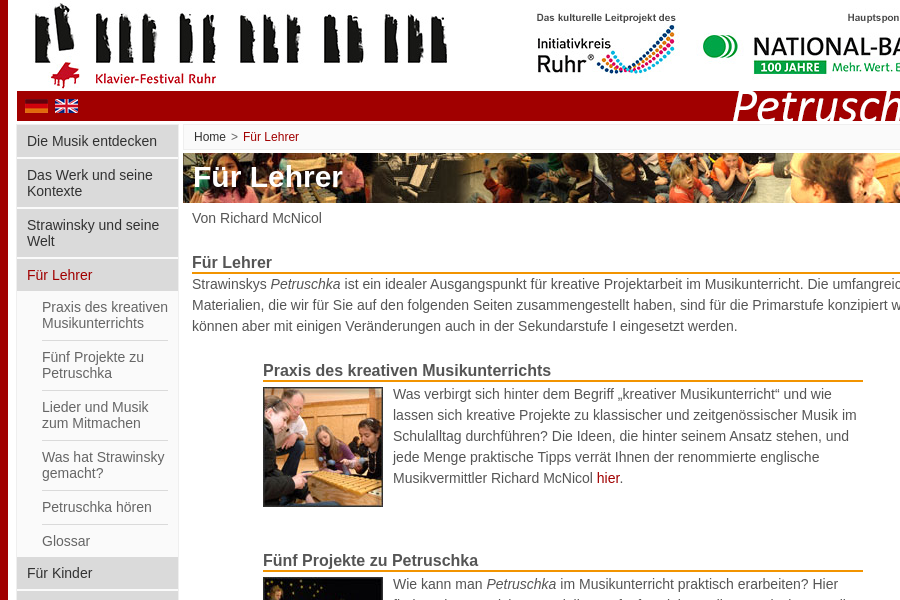 Cover: Igor Strawinsky: Petruschka (Webseite des Klavier-Festivals Ruhr)