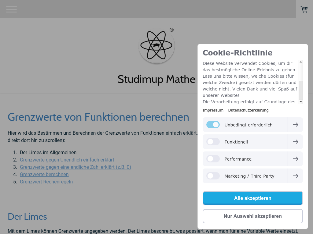 Cover: Grenzwerte von Funktionen berechnen - Studimup.de