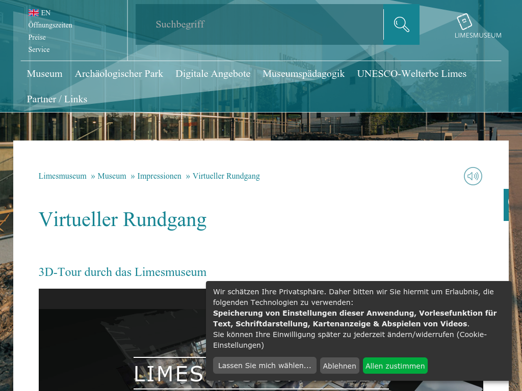 Cover: Virtueller Rundgang  - Limesmuseum Aalen