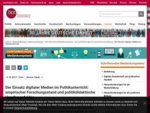 Cover: Der Einsatz digitaler Medien im Politikunterricht: empirischer Forschungsstand und politikdidaktische Handlungsfelder