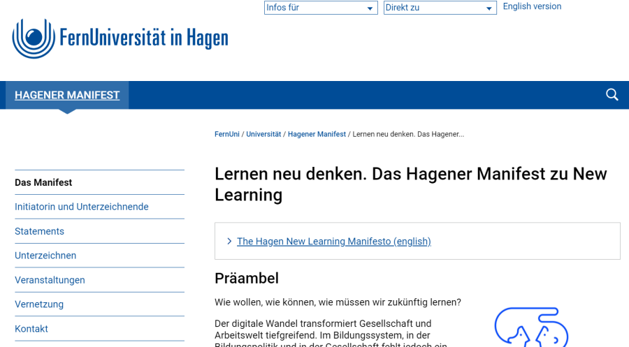 Cover: Lernen neu denken. Das Hagener Manifest zu New Learning - FernUniversität in Hagen