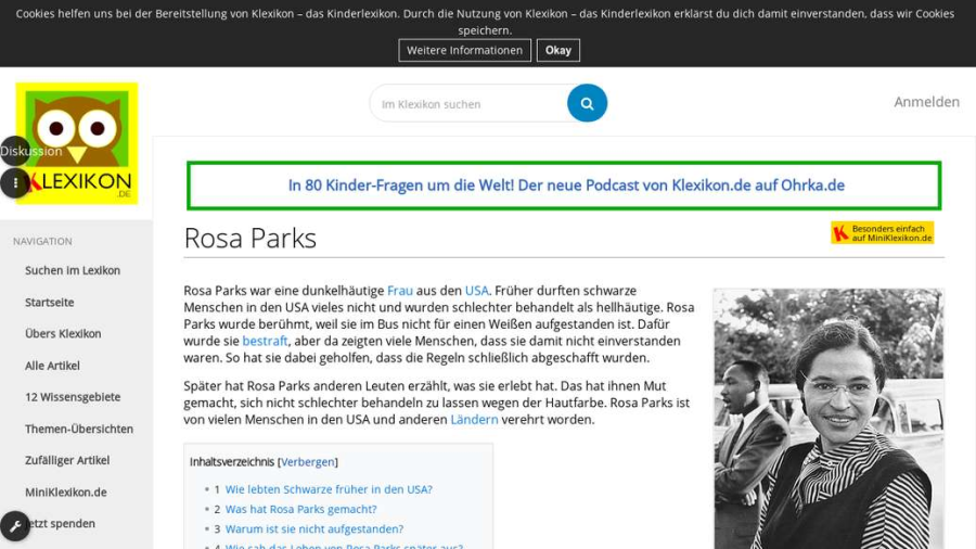 Cover: Rosa Parks Klexikon Eintrag