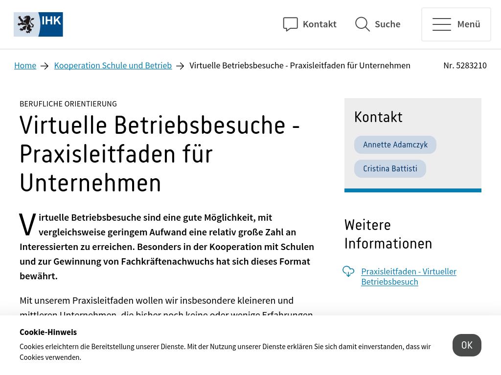 Cover: Virtuelle Betriebsbesuche - Praxisleitfaden für Unternehmen
- Berufliche Orientierung Hessen