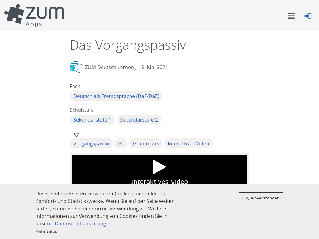 Cover: Das Vorgangspassiv | ZUM-Apps