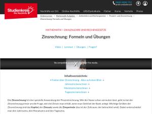 Cover: Zinsrechnung: Formeln und Übungen (studienkreis.de)