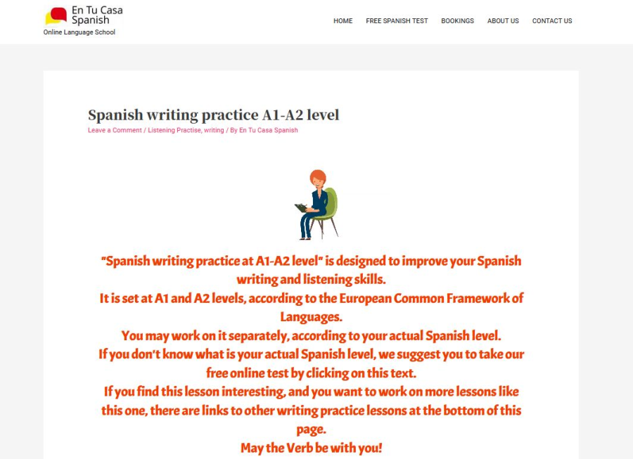 Cover: Spanish writing practice A1-A2 level