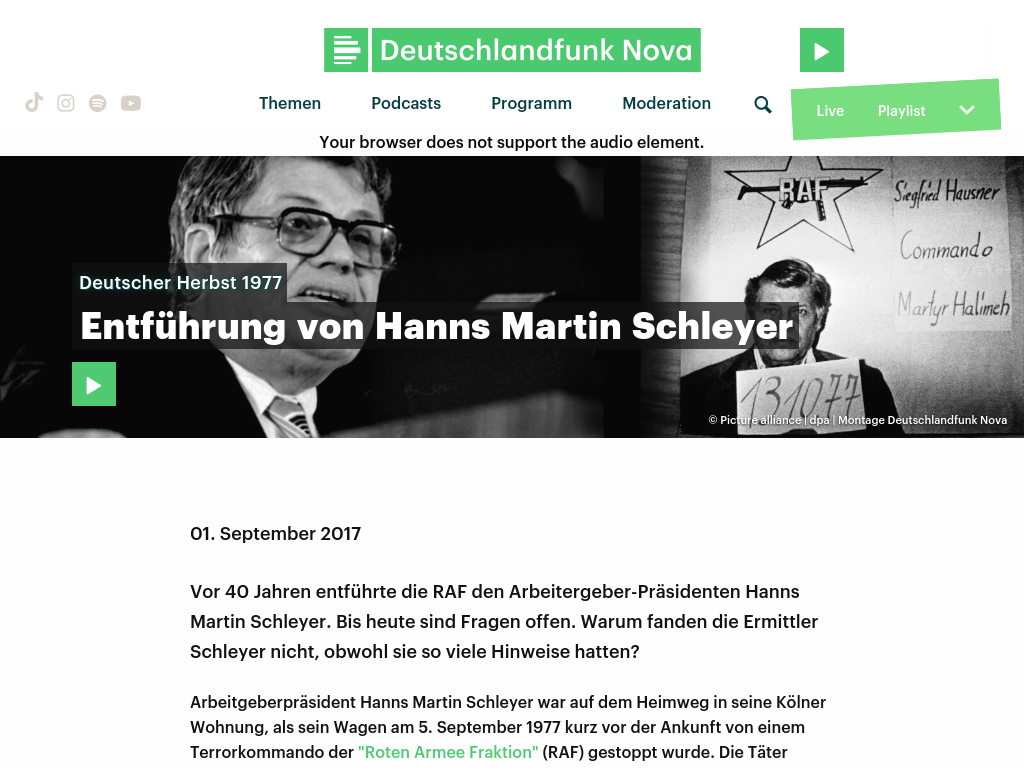 Cover: Deutscher Herbst 1977 - Entführung von Hanns Martin Schleyer