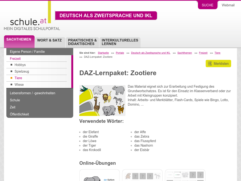 Cover: DAZ-Lernpaket - Zootiere | Schule.at